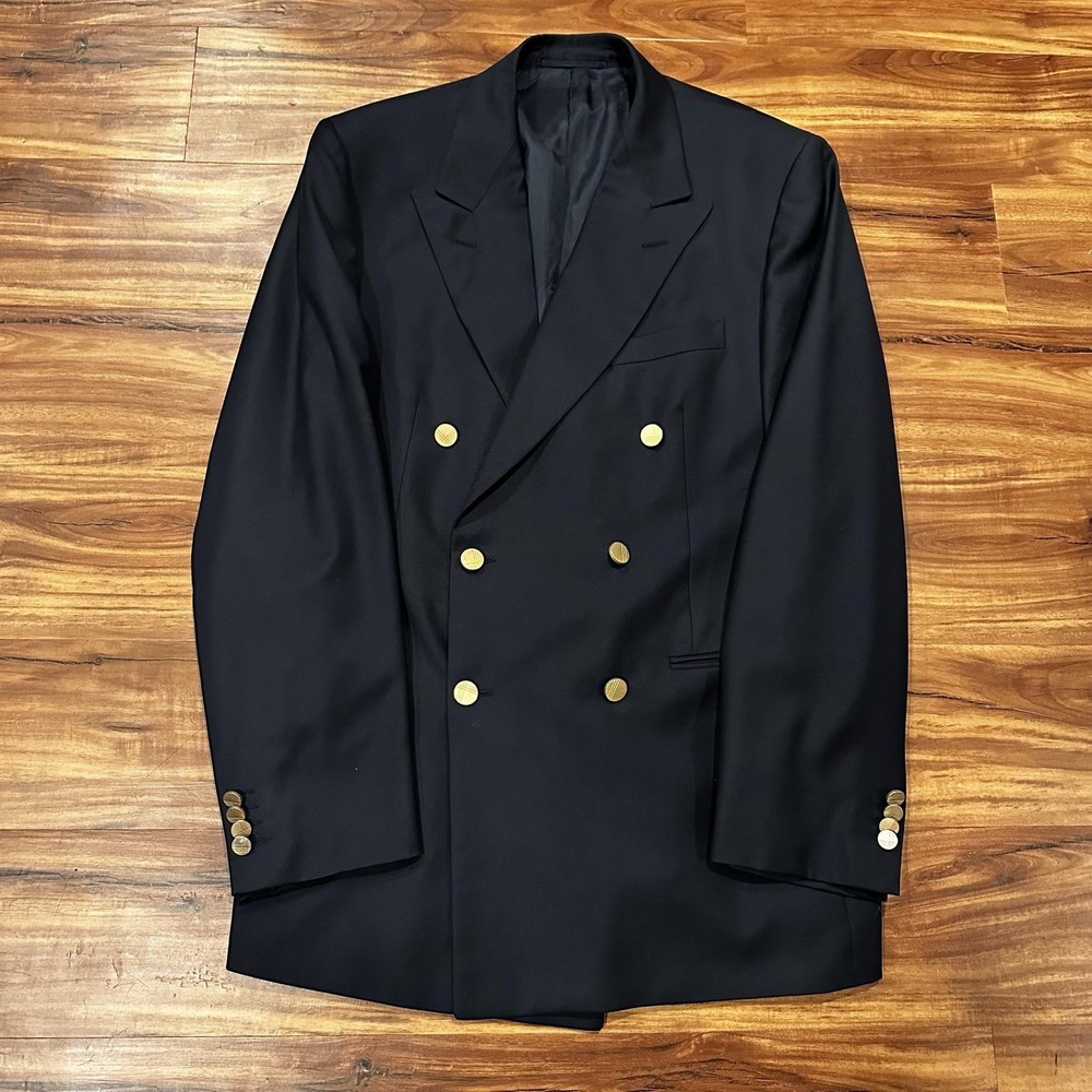 Men's Double-Breasted Navy Blazer with Gold Buttons